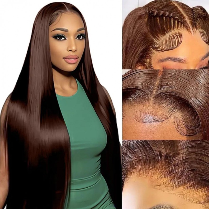Human Hair Wigs 18 20 22 inch HD Lace Front Wigs Chocolate Brown Color 150% Density Straight Hair Lace Wig