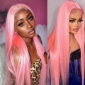 Human Hair Wigs 20 22 24 inch Lace Front Wigs Pink Color 150% Density Straight Hair Lace Wig
