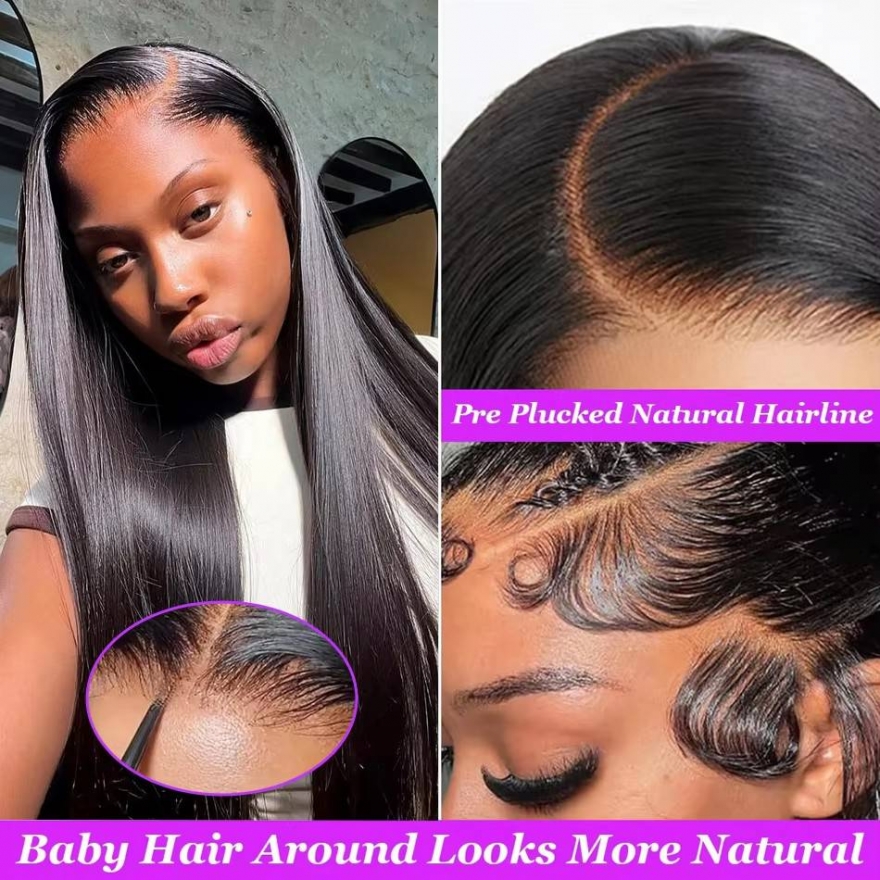 Human Hair Wigs 24 inch HD Lace Front Wigs Natural Color 150% Density Straight Hair Lace Wig