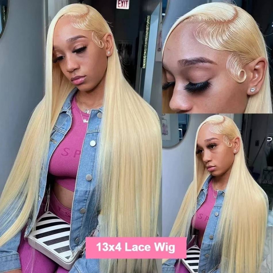 Human Hair Wigs 20 inch Lace Front Wigs Blonde Color 150% Density Straight Hair Lace Wig