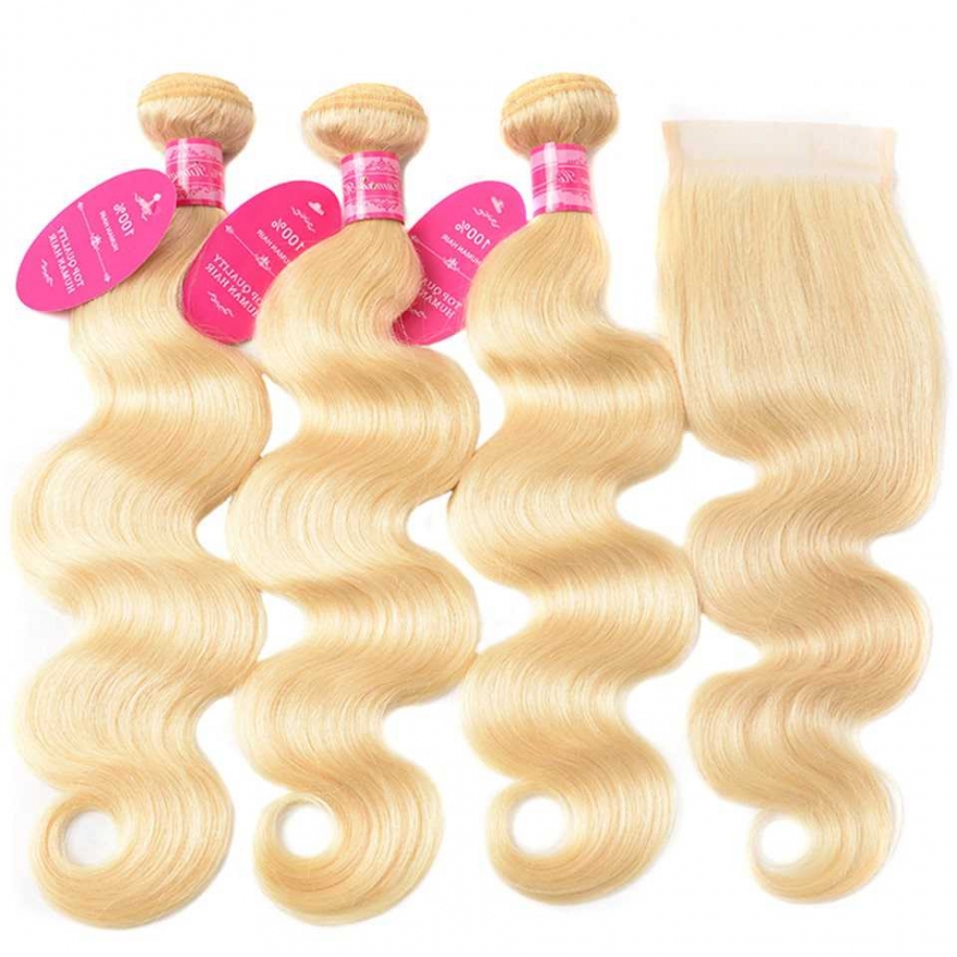 Human Hair Wefts with Lace Closure #613 Body Wave 10A Brazilian Virgin Hair