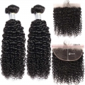 Human Hair Wefts with Lace Frontal Jerry Curl 10A Brazilian Virgin Hair