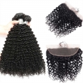 Human Hair Wefts with Lace Frontal Kinky Curl 10A Brazilian Virgin Hair