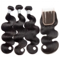 Human Hair Wefts with Lace Closure Body Wave 10A Brazilian Virgin Hair