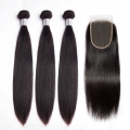 Human Hair Wefts with Lace Closure Straight 10A Brazilian Virgin Hair