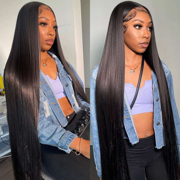 Human Hair Wigs 30 inch HD Lace Front Wigs Natural Color 200% Density Straight Hair Lace Wig